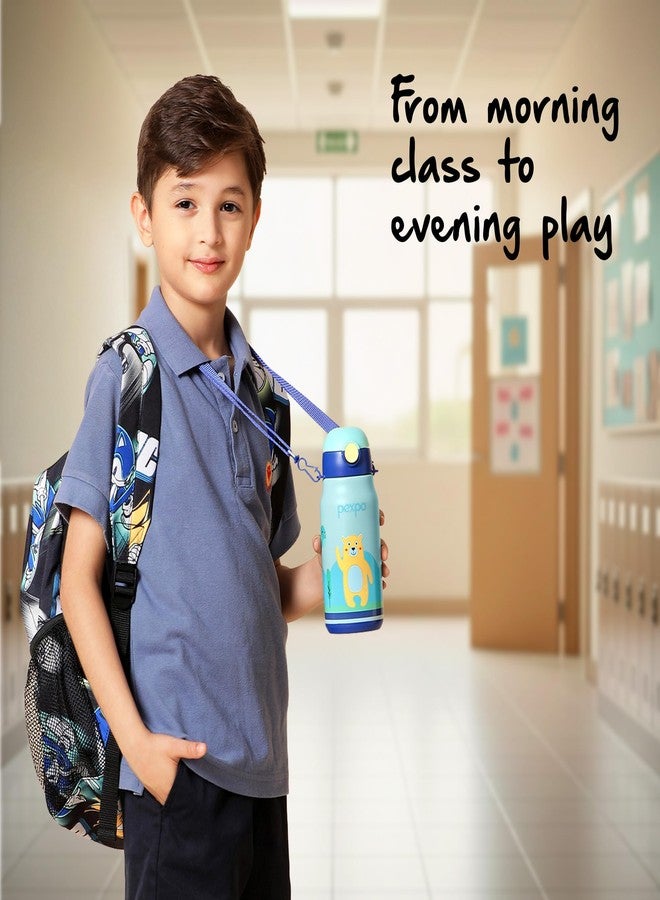 PEXPO Poggo 450 ISI Certified Stainless Steel Sipper Water Bottle for Kids 420ml Hot & Cold Flask | Vaccum Insulated Water Bottle | BPA Free | School | Picnic | Travel - Bear UV Printed Design - Image 3